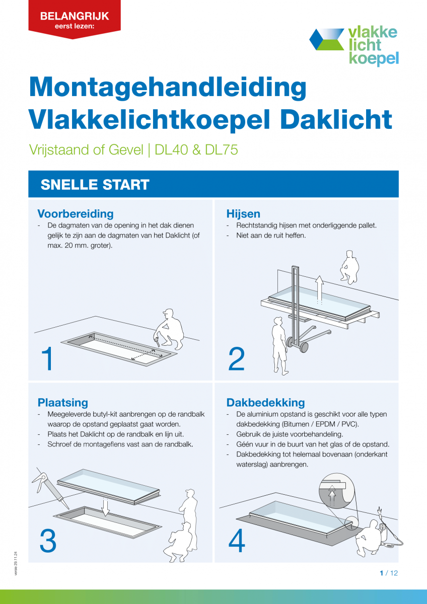 Montagehandleiding Vlakkelichtkoepel Daklicht